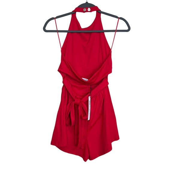 Susana Monaco Jersey Red Romper High Halter Tie Open Strappy Back Medium NWT - Picture 4 of 7